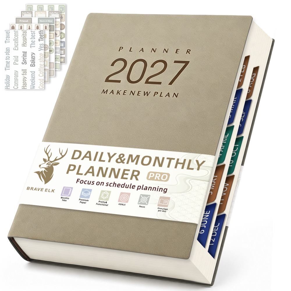 Journal Leather Hardcover - Carnet de planification quotidienne format A5,